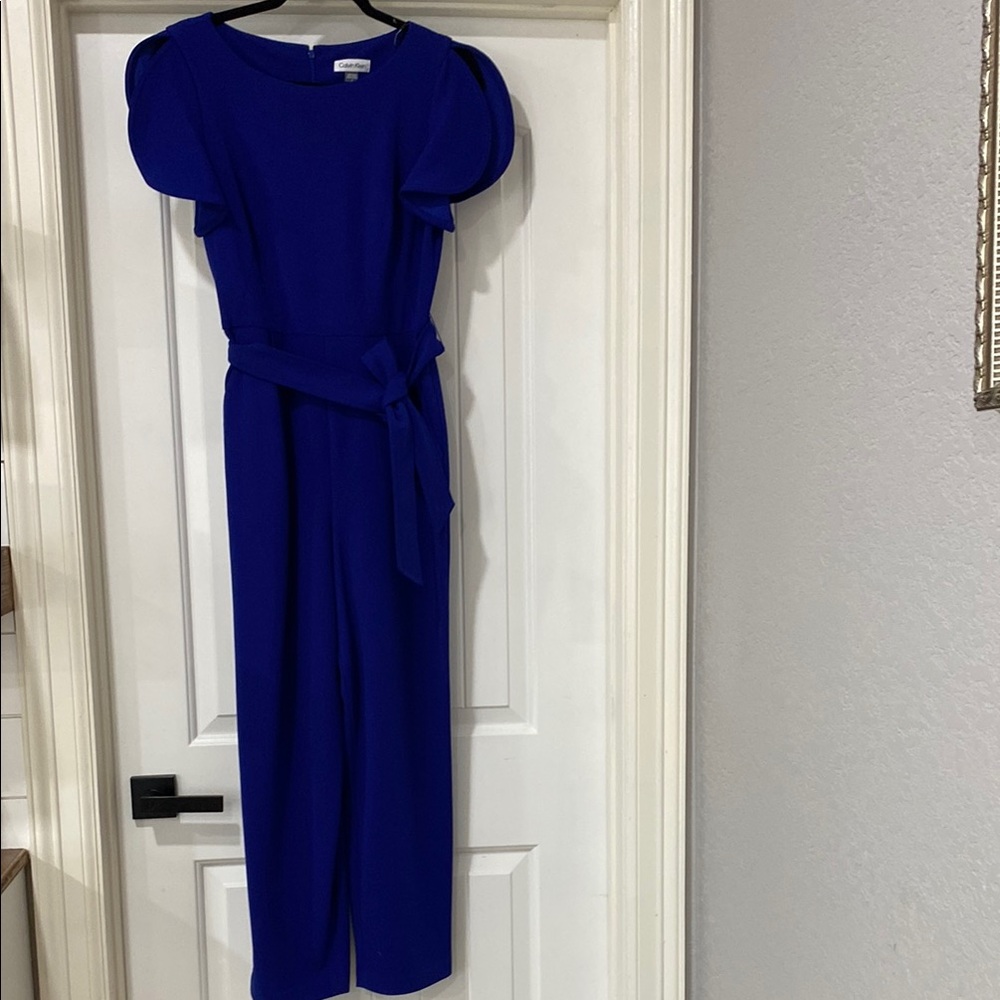 Classic Blue Women's Jumpsuit with Tie Waist